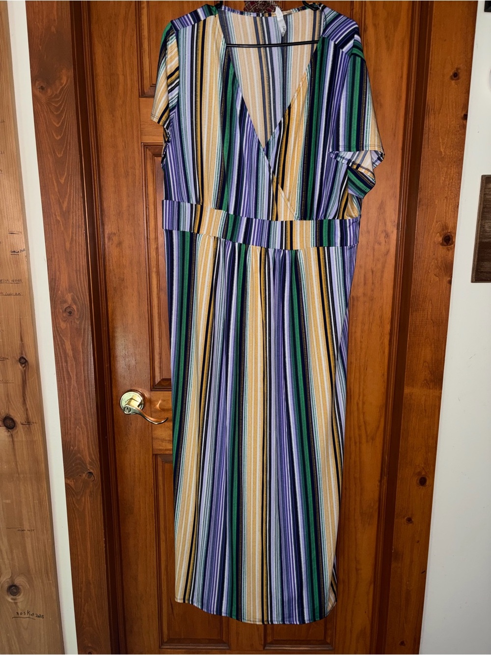 NY Colllection 2X dress Maxi multicolor vertical stripe V-Neck flutter sleeves
